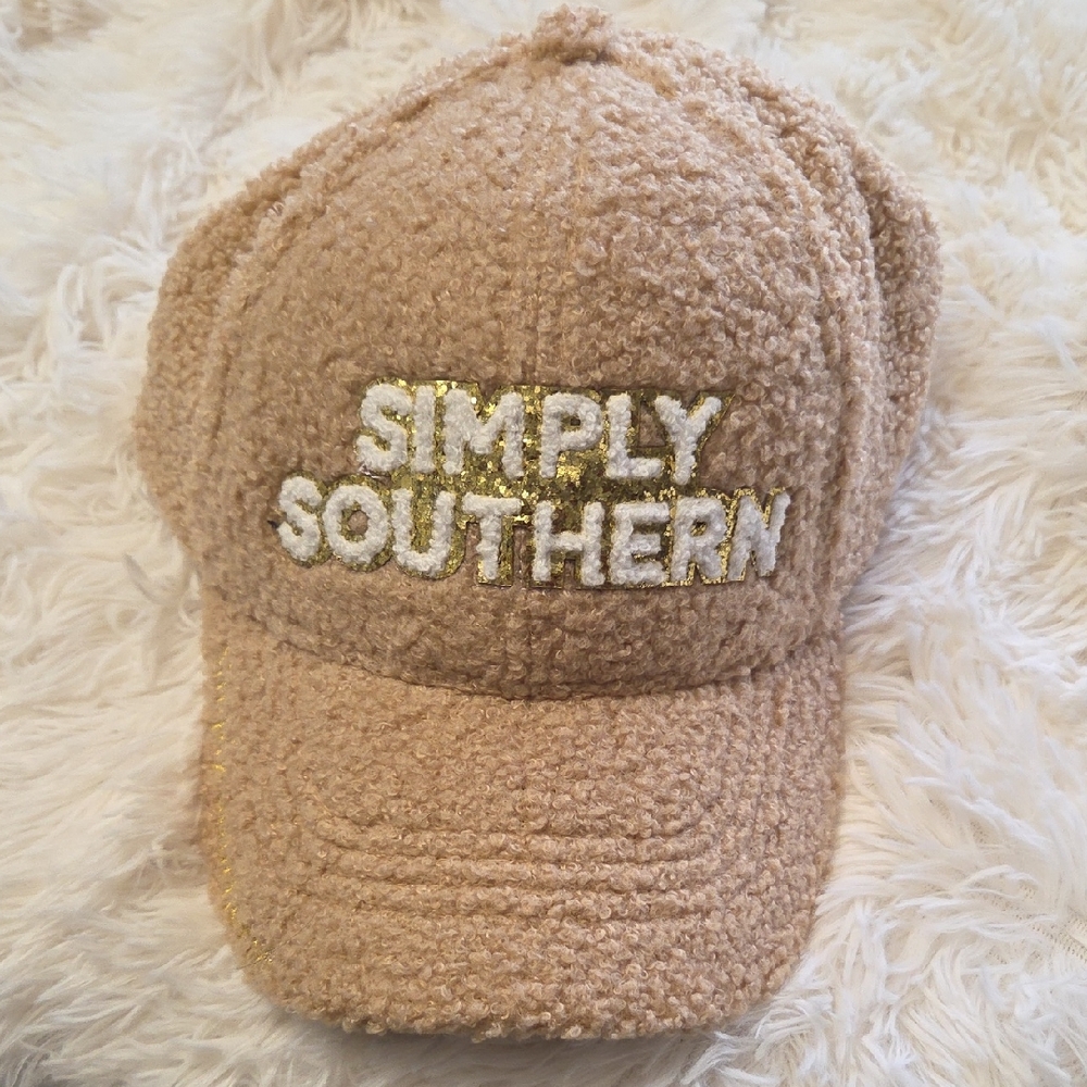 Simply Southern Taupe Bouclé Cap with White and Gold Logo